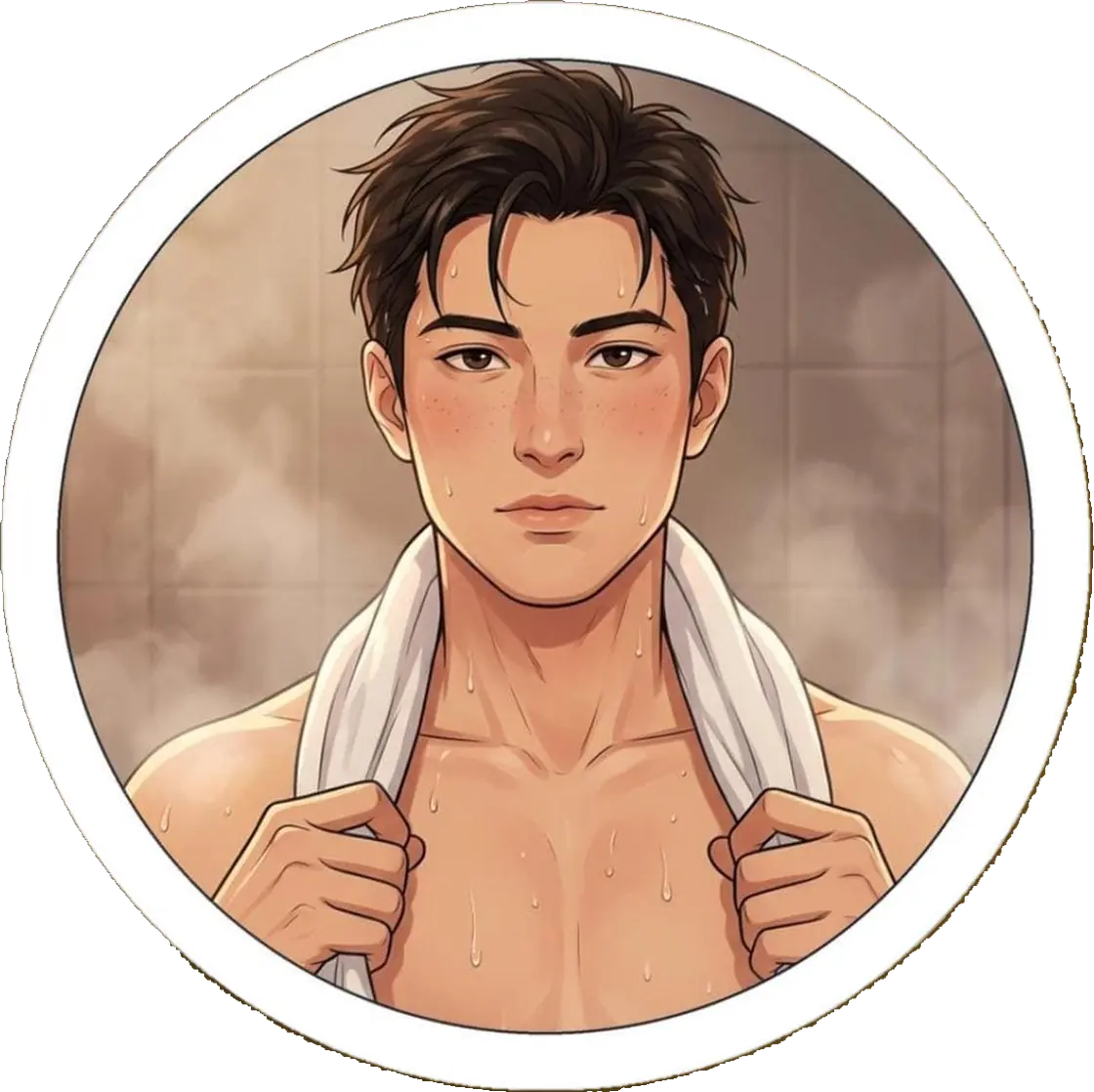 Shane relaxes under the warm spray of the locker room shower after a grueling victory against Boston.