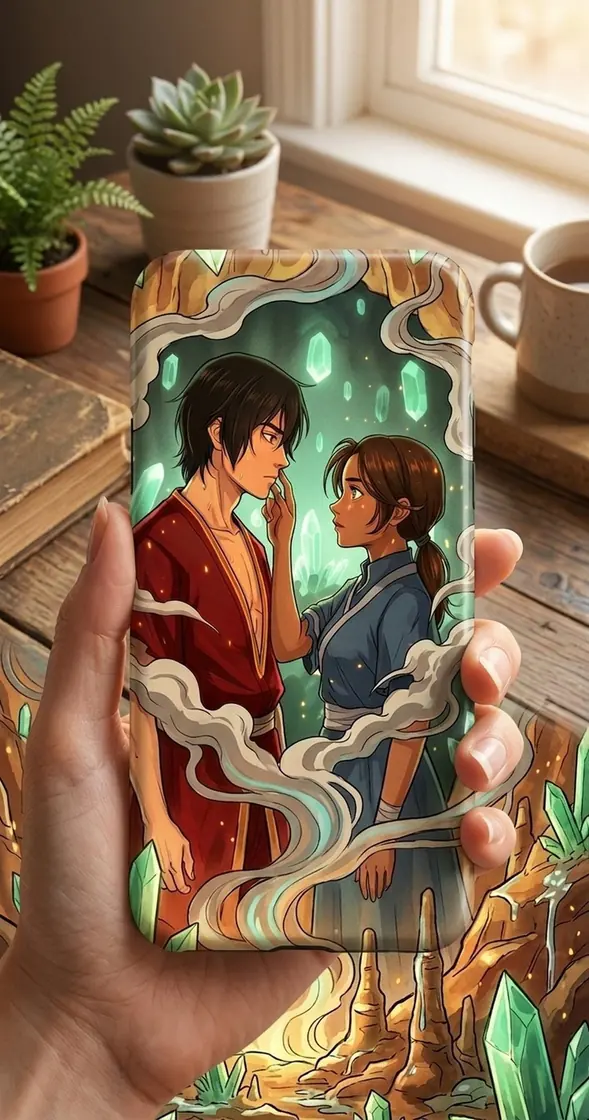 Zuko and Katara share a tender and transformative moment deep within the glowing crystal catacombs of Ba Sing Se., view 4