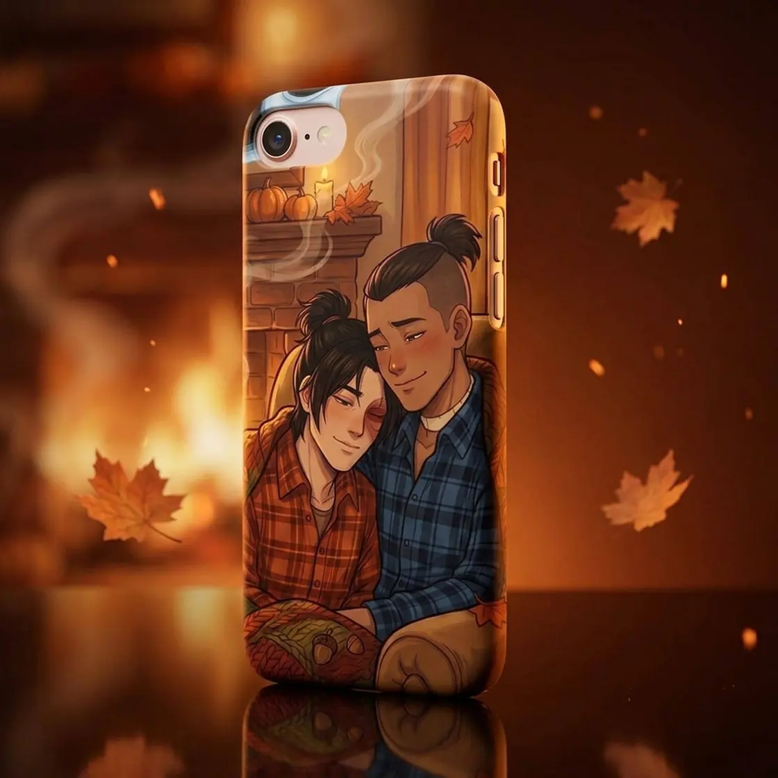 Zuko and Sokka enjoy a peaceful autumn afternoon together surrounded by gently falling leaves and warm colors., view 2