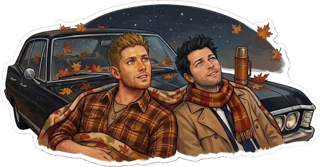 Dean and Castiel share a quiet autumn evening looking up at the night sky from the Impala.