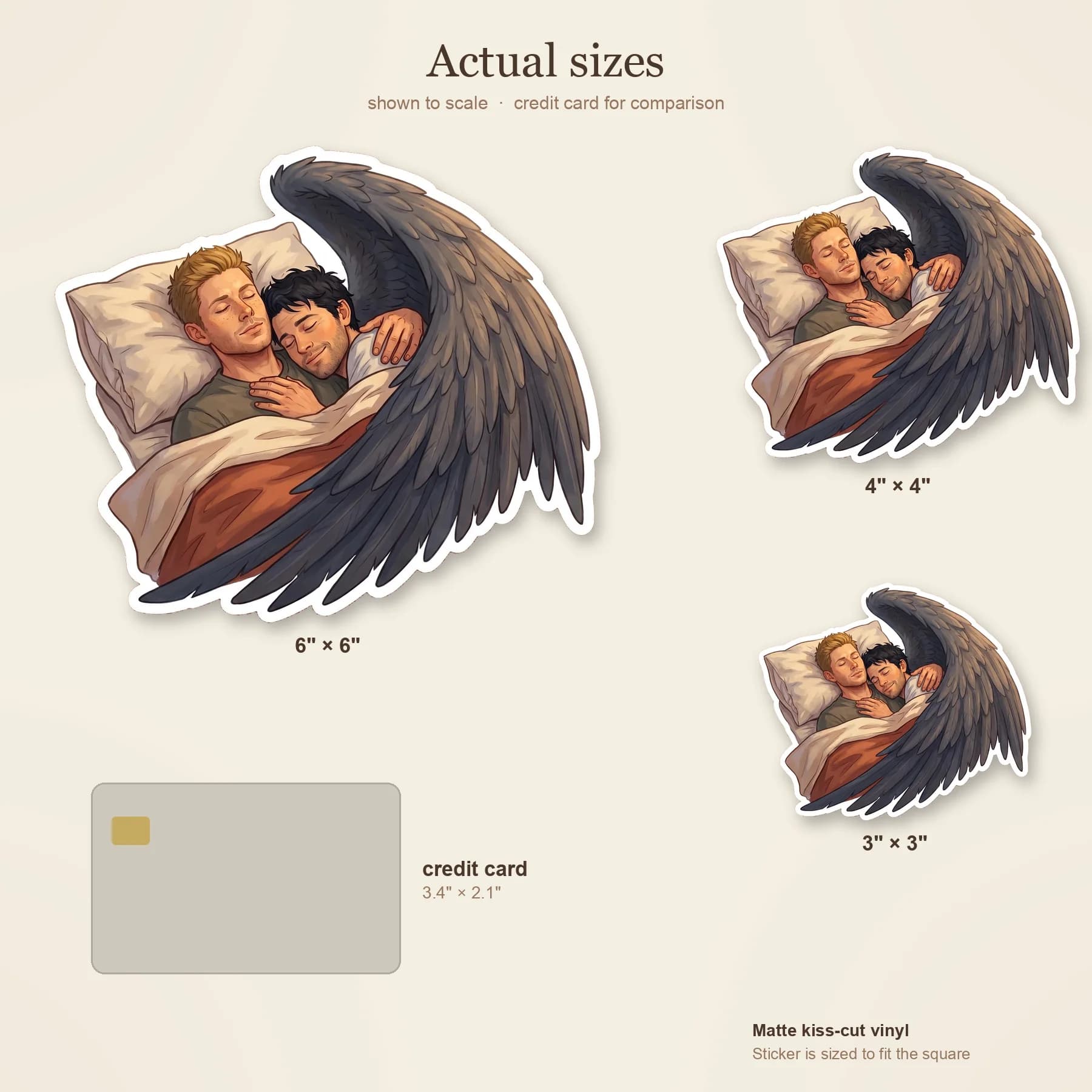 Castiel gently drapes his large, shadowy angel wings like a warm blanket over a sleeping Dean., view 3