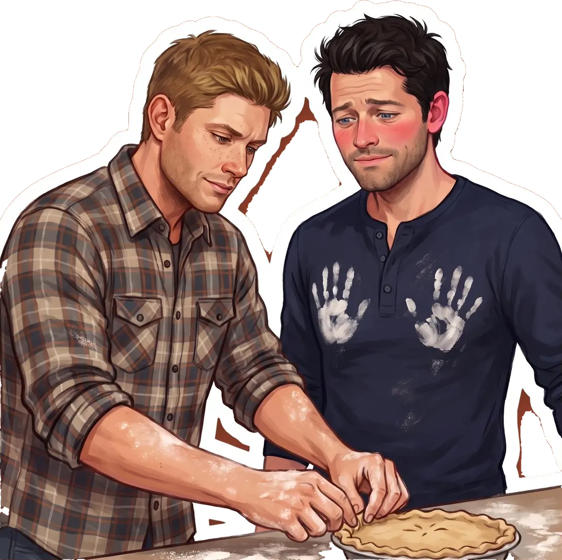 A cozy afternoon of kitchen baking leads to messy flour handprints and lingering touches between Dean and Cas.