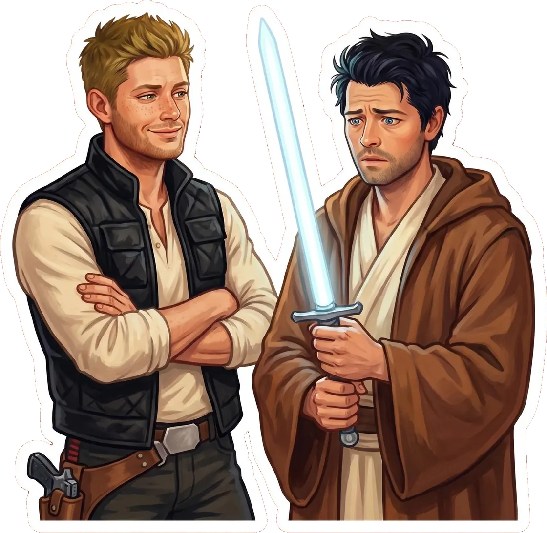 Dean and Castiel celebrate Halloween by dressing up as a roguish space smuggler and his loyal companion.