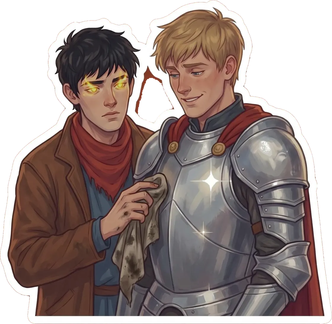 Merlin uses a quick burst of hidden magic to secretly shine the royal armor to a blinding finish.