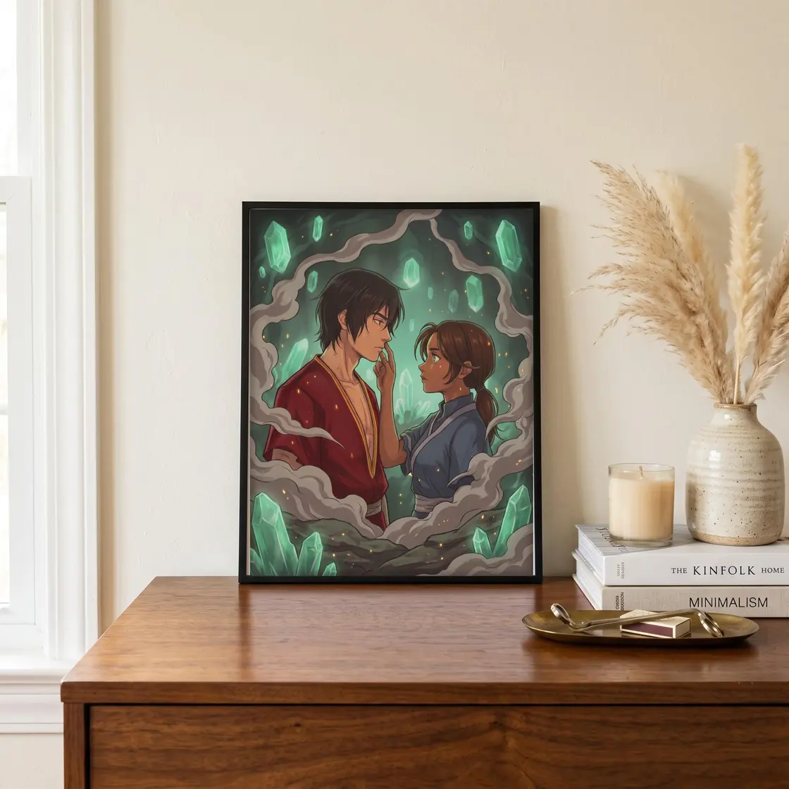 Zuko and Katara share a charged and quiet moment of understanding deep within the glowing crystal catacombs of Ba Sing Se., view 4