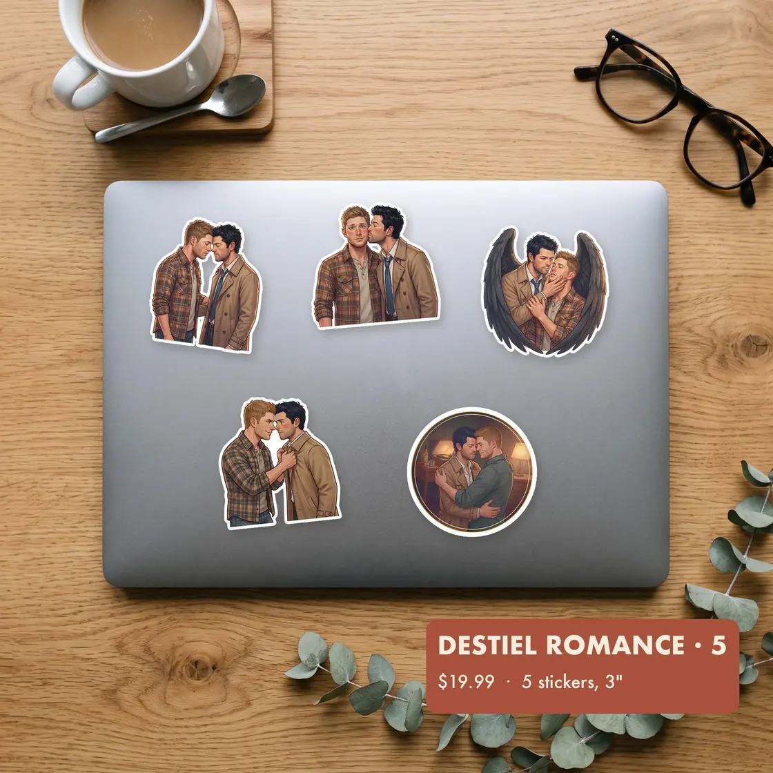A tender five-piece assortment showcasing the deep affection and quiet romantic tension shared between Dean and Castiel.