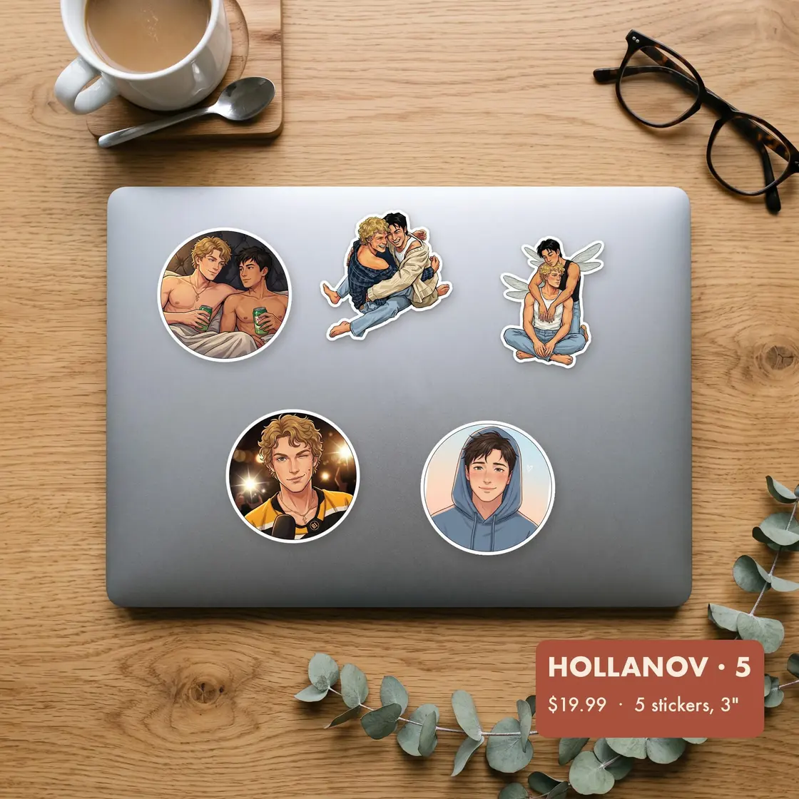 A set of five different designs highlighting the journey of Ilya and Shane from fierce competitors to devoted partners.