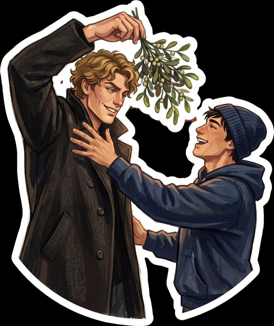 Ilya playfully dangles a sprig of green mistletoe directly over a notoriously grumpy Shane.