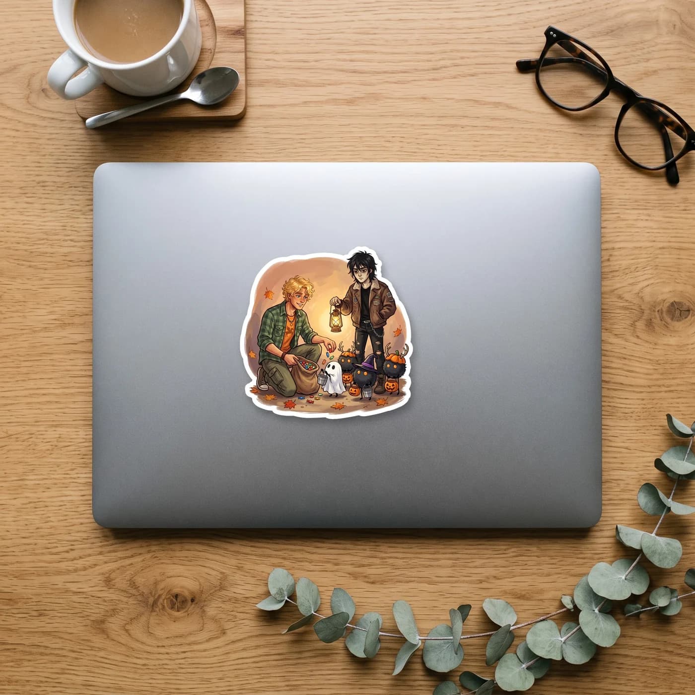 Nico and Will take their adopted cacodemon Cocoa Puffs out for a night of trick-or-treating around the cabins. The little demon carries a plastic pumpkin bucket while the boys wear their casual camp H, view 3
