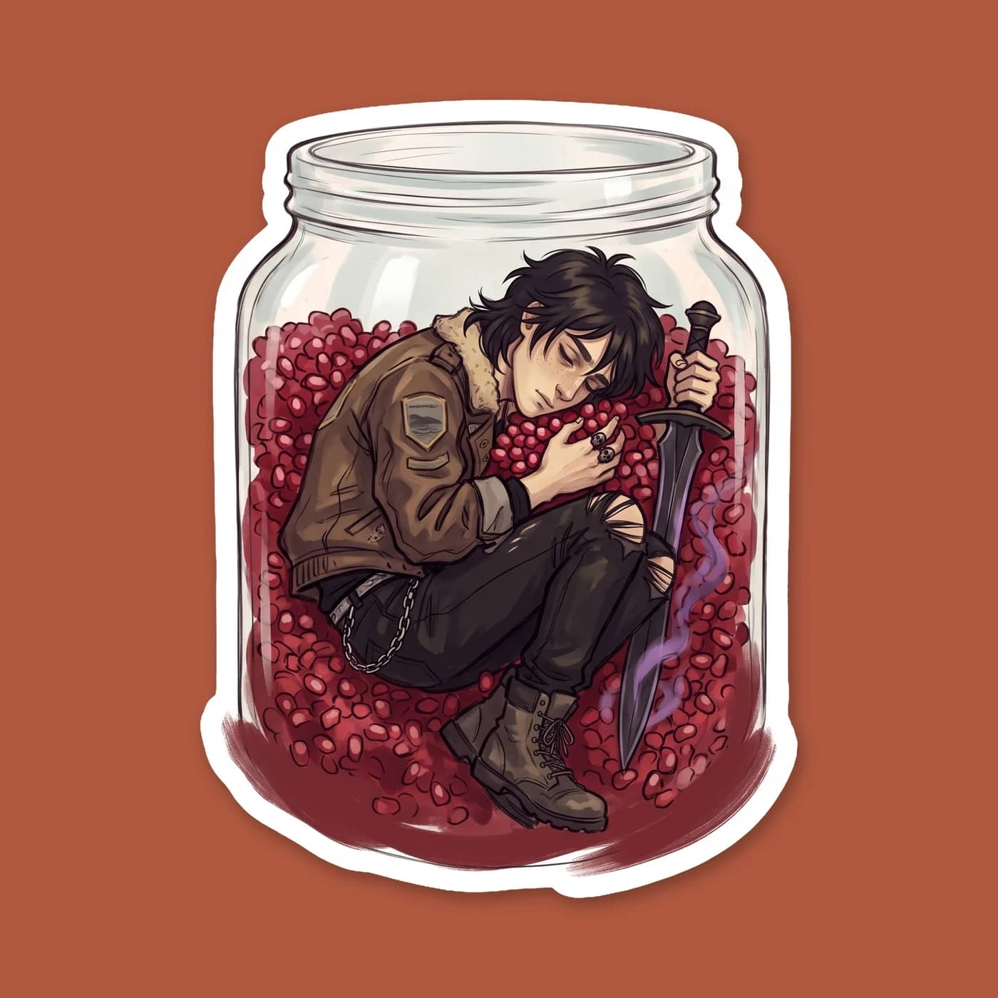 Nico curled up defensively in the dark bronze jar, clutching his knees in a moment of quiet endurance. A somber piece reflecting his time captive in the twin giants lair, holding onto the faint hope o, view 2
