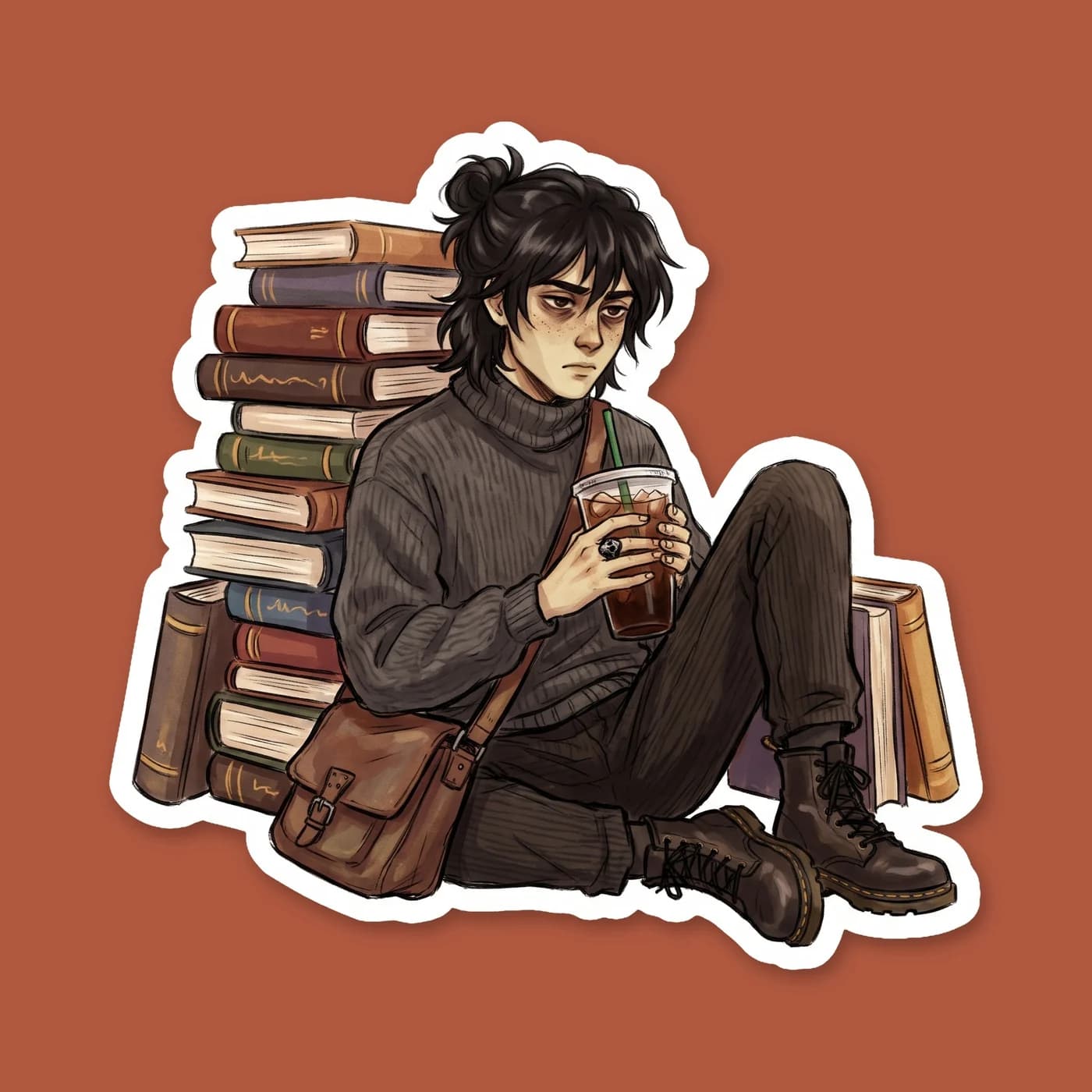 Nico di Angelo survives midterms as a mythology major, surrounded by towering stacks of books, a scattered deck of Mythomagic cards, and a half-empty mug of coffee. A fitting companion for students ch, view 2