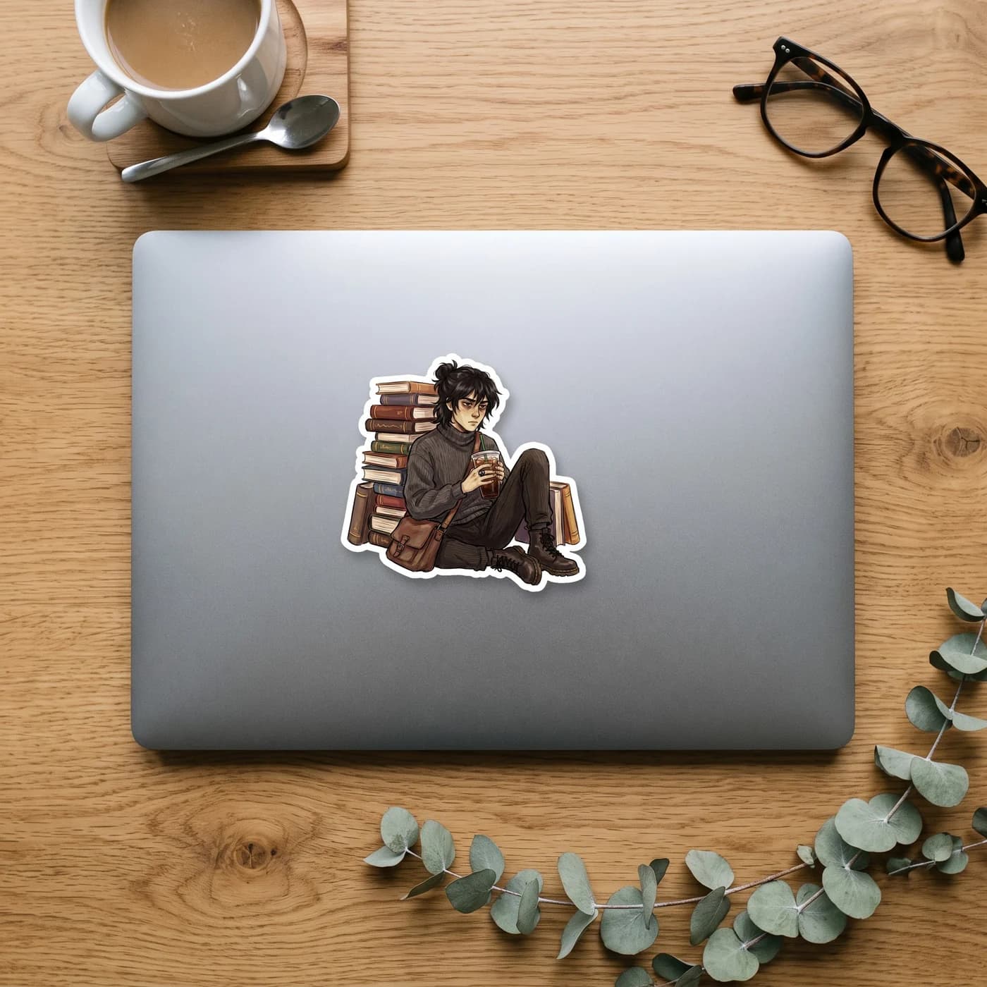 Nico di Angelo survives midterms as a mythology major, surrounded by towering stacks of books, a scattered deck of Mythomagic cards, and a half-empty mug of coffee. A fitting companion for students ch, view 3