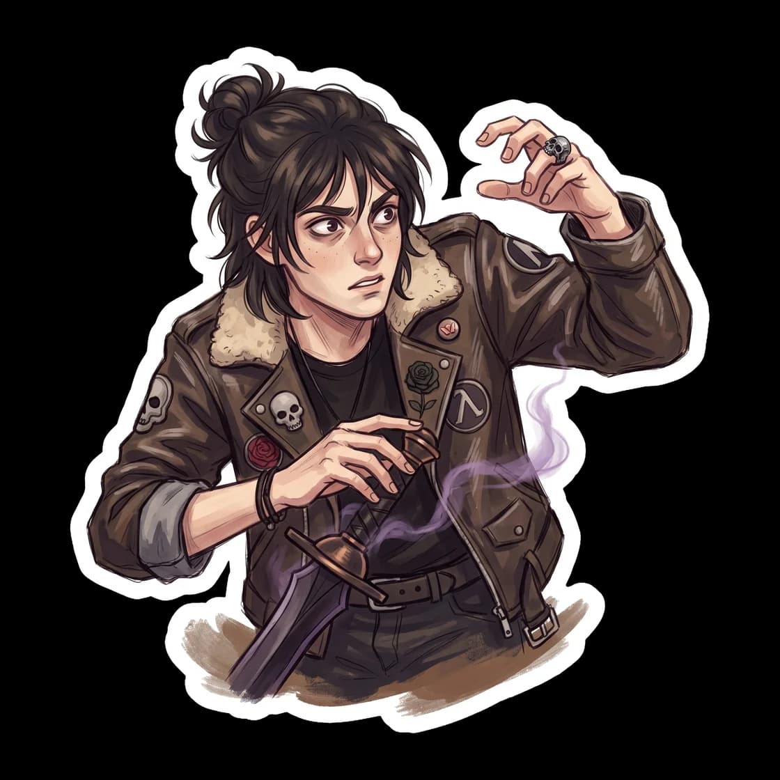 Nico sits perched on a low stone wall, radiating the defensive energy of a stray cat. He clutches his Stygian iron sword defensively, eyeing passersby from the shadows.