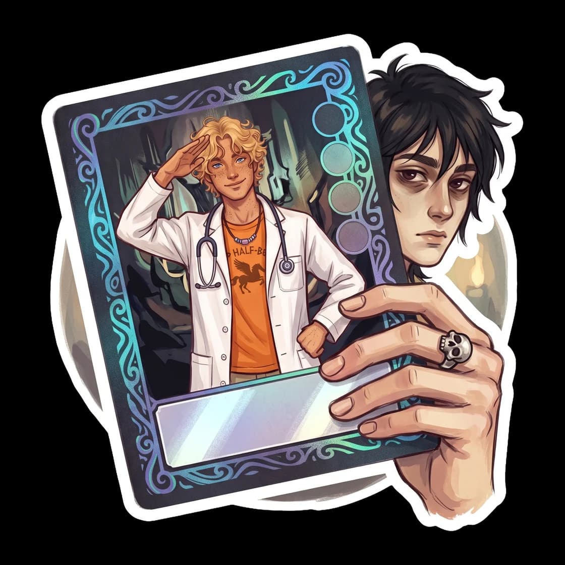 A beautifully illustrated rare Hades Mythomagic card, complete with impressive attack stats and dark underworld motifs. It is the exact kind of legendary vintage collectible that a young Nico would ha