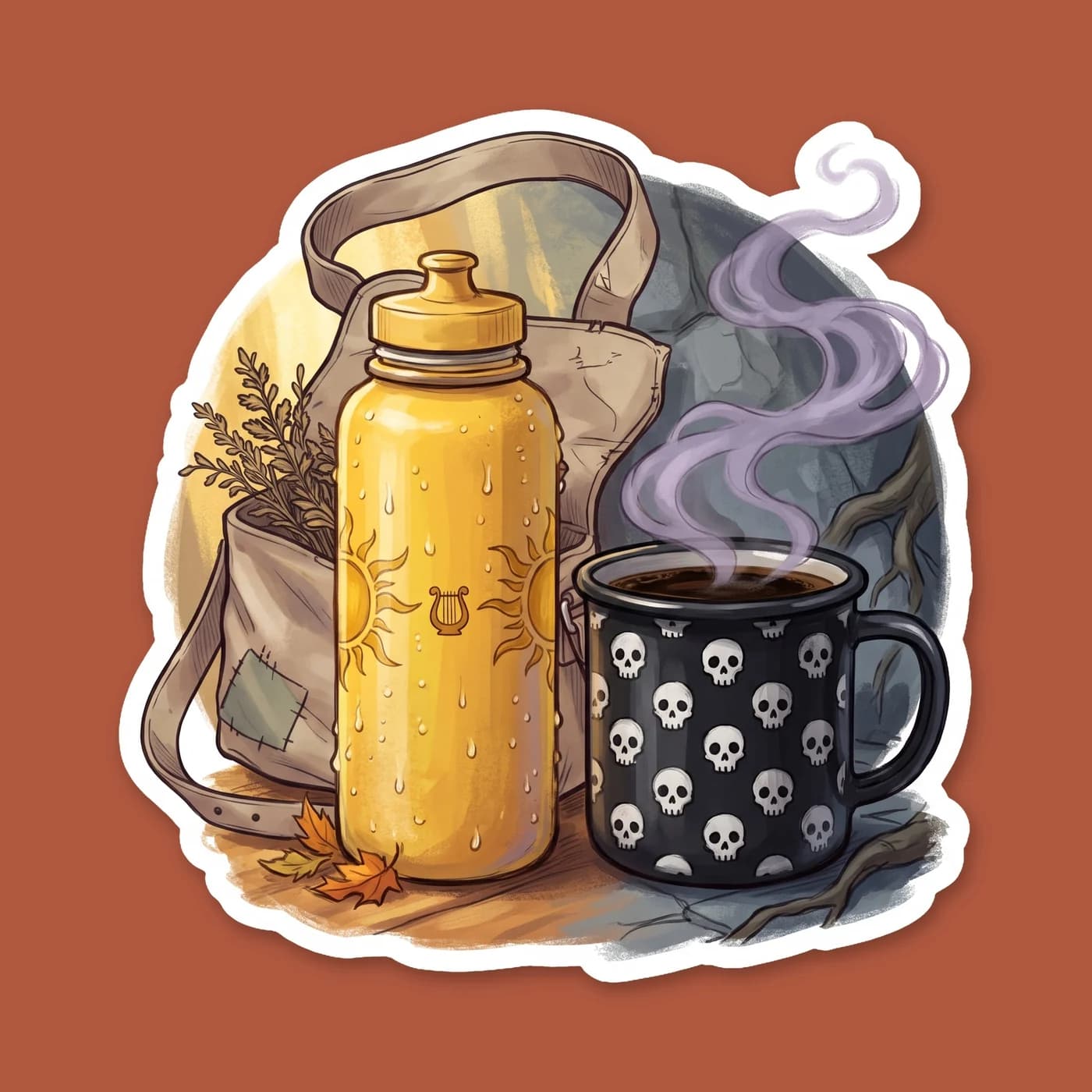 Will Solace aggressively reminding Nico to drink water. This design features the son of Apollo in his standard camp necklace and bright tee holding up a water bottle while Nico scowls in the backgroun, view 2
