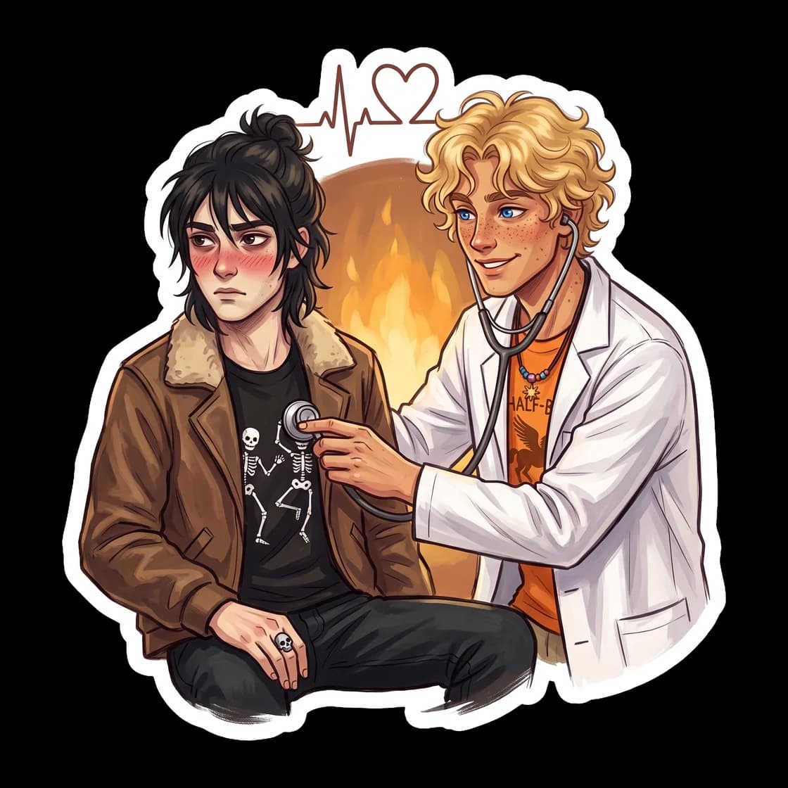Will in his element at the camp medical bay, wearing his stethoscope with a knowing look. This design captures the moment the head counselor of cabin seven realizes his favorite patient is hiding an i