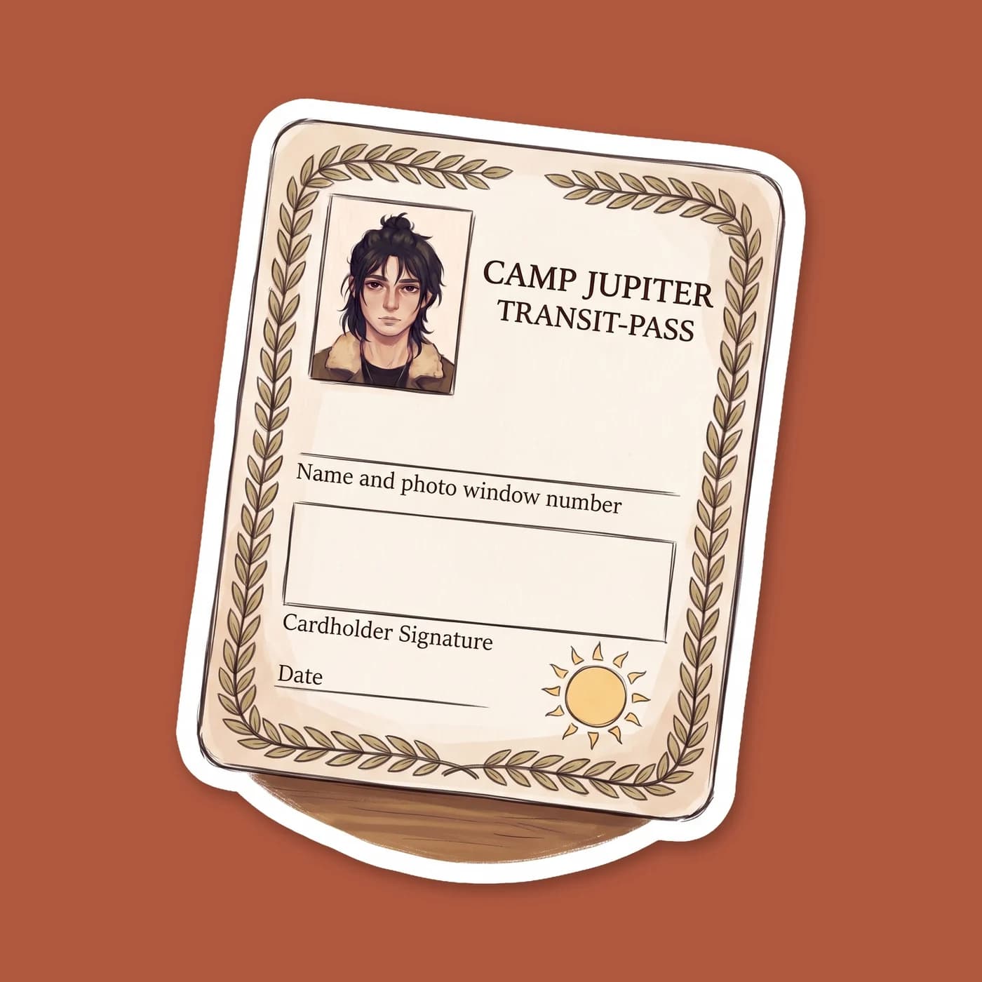 A distressed public transit pass for the New Rome rail system, issued to the ghost king himself. It features Nico's details and faded Roman eagle stamps, perfect for a demigod who prefers the train ov, view 2