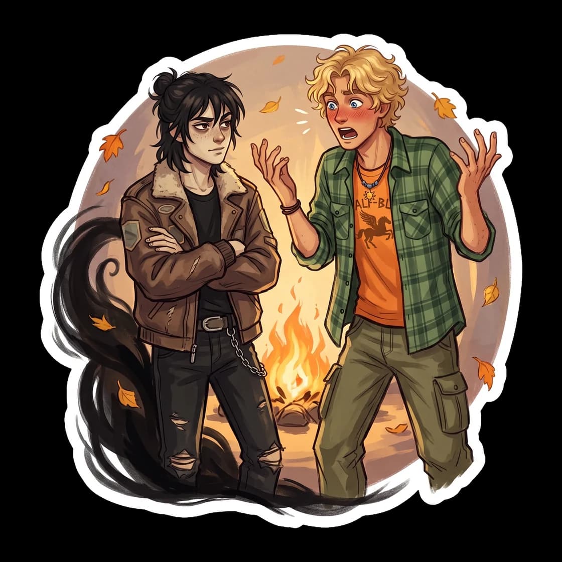 Will bringing his signature glowing warmth into the dark depths of the underworld to be with his boyfriend. This illustration honors the dedication of the Apollo camper who would follow the ghost king