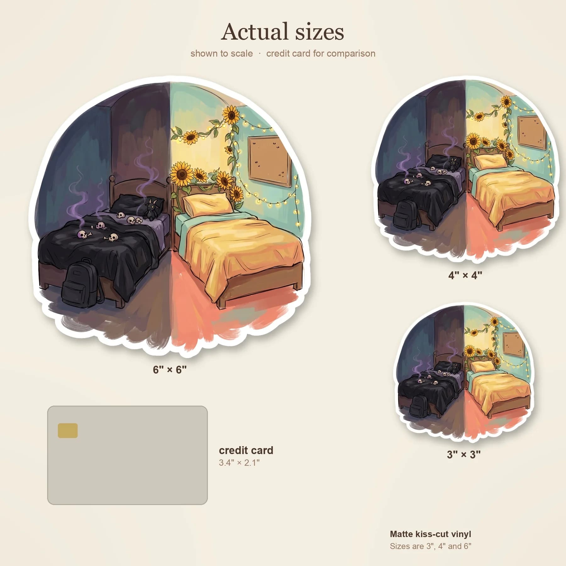 Half dark and moody, half bright and chaotic. This sticker illustrates the dividing line between Nico and Will's sides of the room, blending skull decor with scattered medical textbooks and sunshine. , view 4