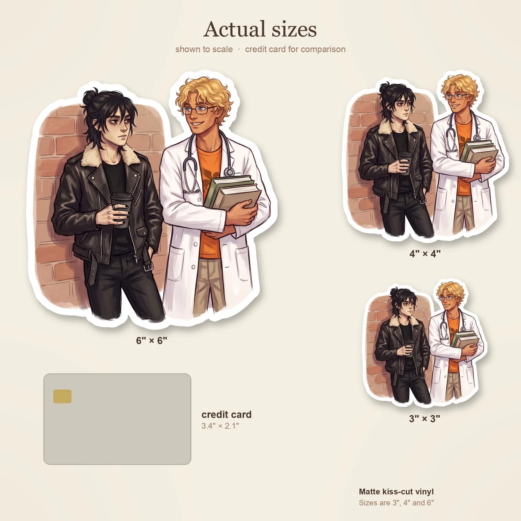 An alternate universe illustration showing Nico in a studded leather jacket alongside Will in his medical school scrubs and a stethoscope. They share an umbrella in the rain, highlighting the grumpy a, view 4