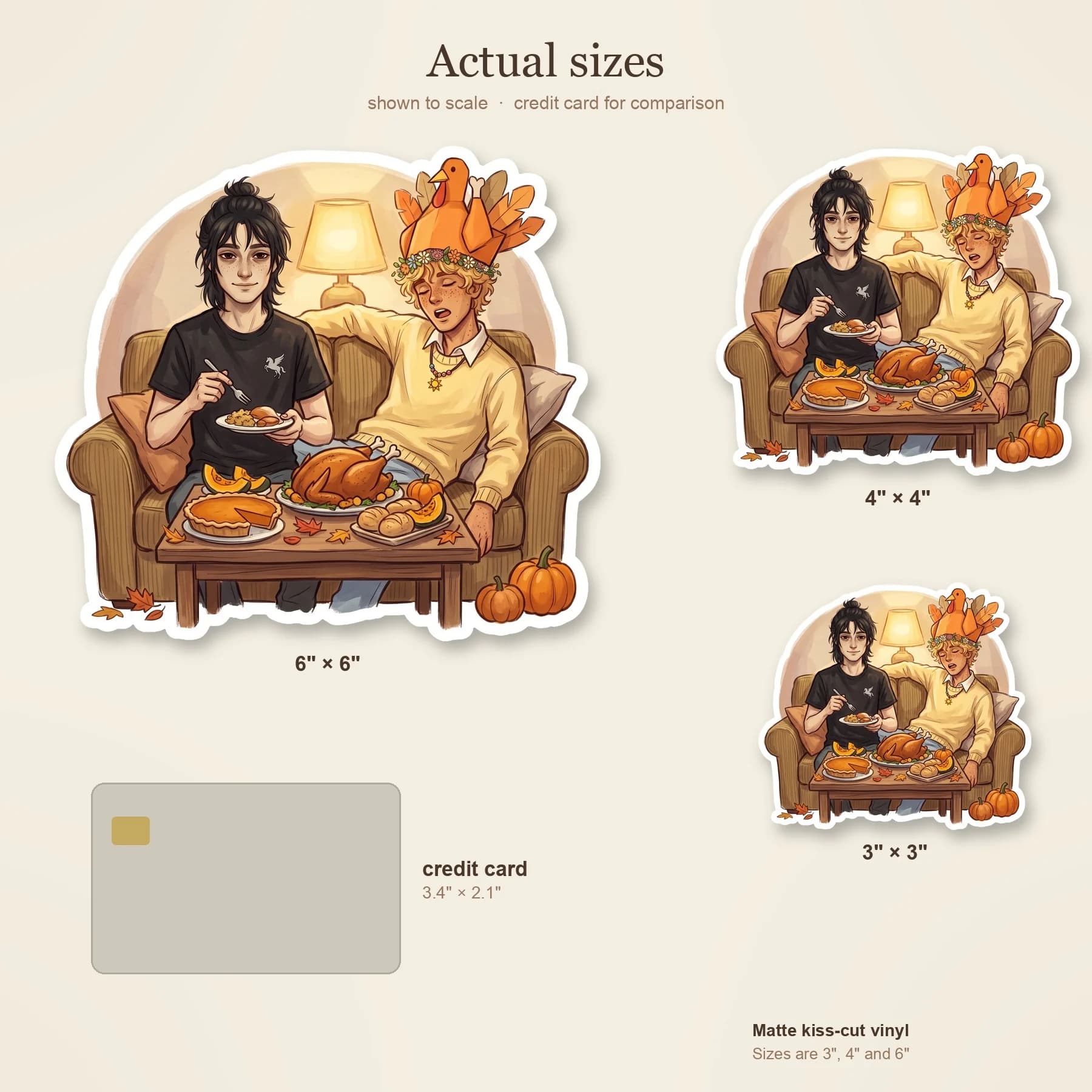 Nico facing the chaos of a Solace family Thanksgiving. The design shows Nico looking slightly overwhelmed but fond, holding a slice of pumpkin pie while Will beams at him in a chunky autumn sweater., view 4