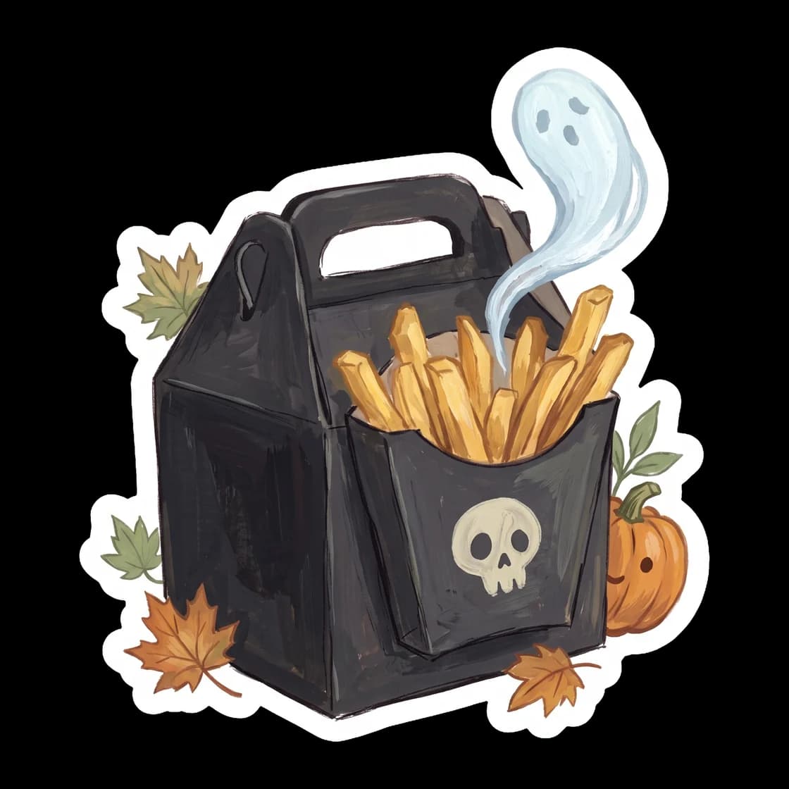 A familiar fast-food kids meal box sits half-buried in the dirt, surrounded by a faint, eerie blue mist meant for summoning ghosts. It captures the bittersweet contrast of a child of the underworld pr