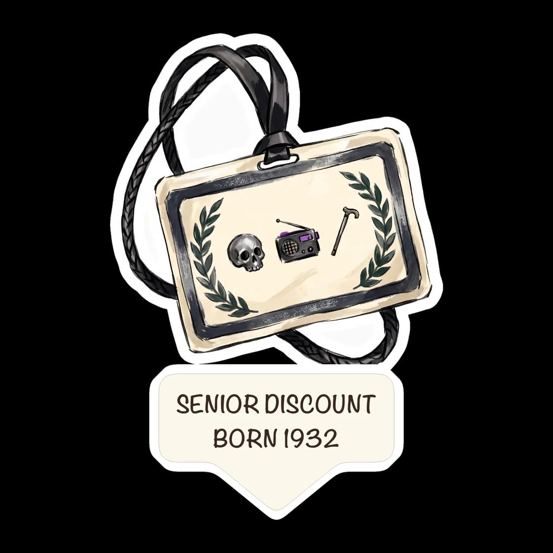 A tongue-in-cheek membership card granting the bearer one senior citizen discount, a nod to Nico being displaced in time since the nineteen forties. Designed like a retro plastic identification badge 