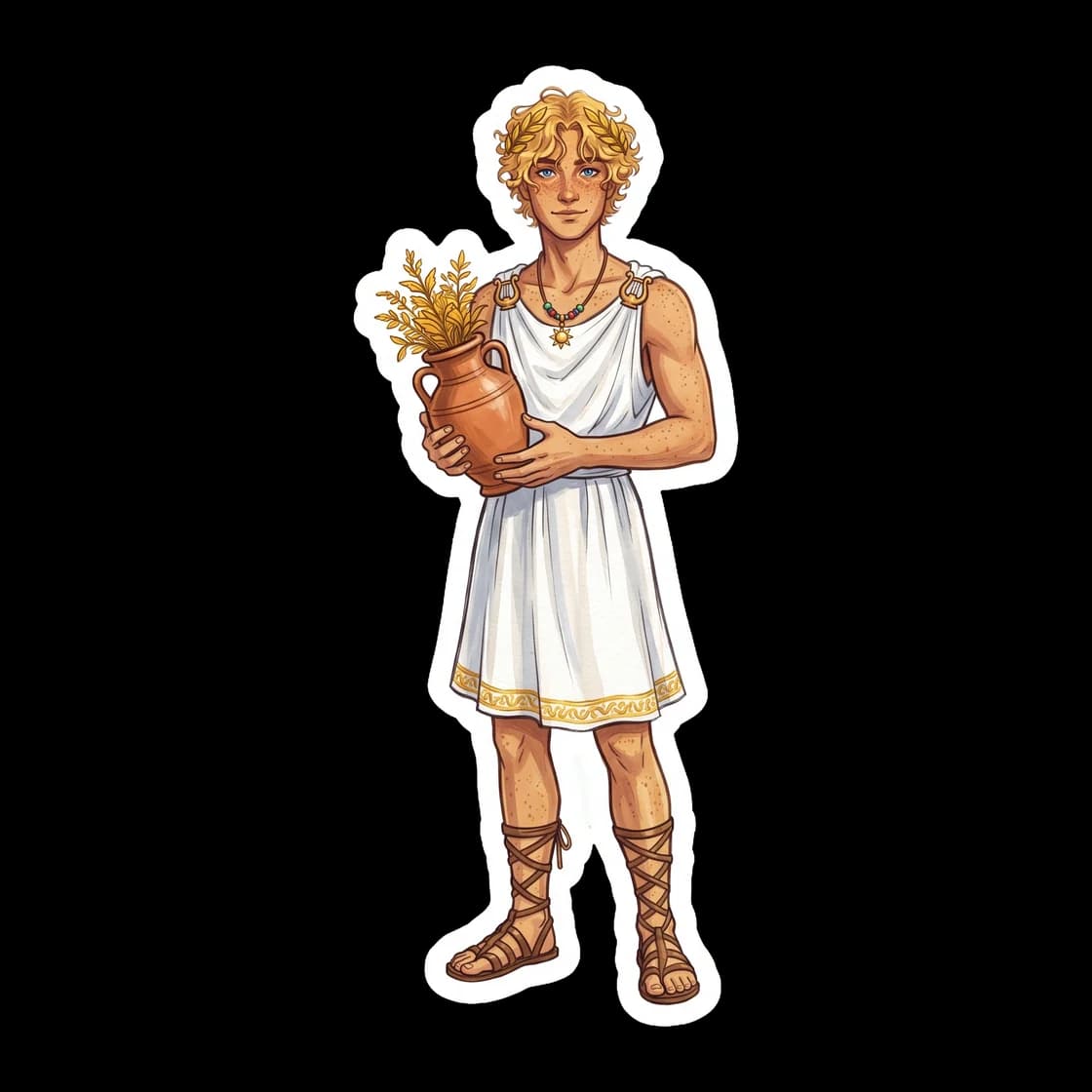 The head counselor of Cabin Seven focuses intently on his healing work at the ancient temple of Epidauros. Will is surrounded by glowing golden light and traditional medical supplies, channeling his f