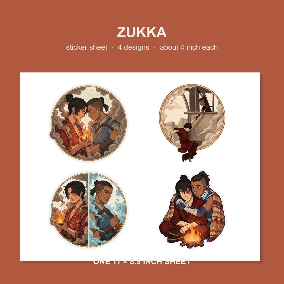 Four Zukka stickers on one 11 x 8.5 inch sheet, about 4 inches each.