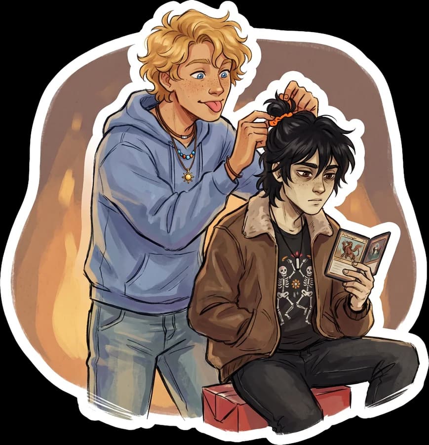 Tying his hair