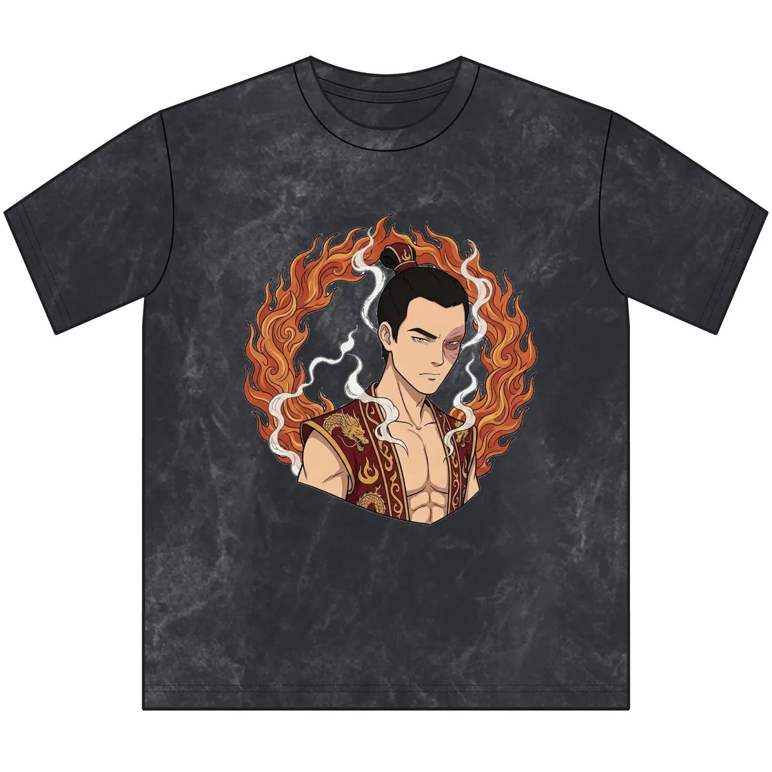 Zuko channels his inner fire to summon a powerful swirling dragon in a classic retro illustration style., view 3