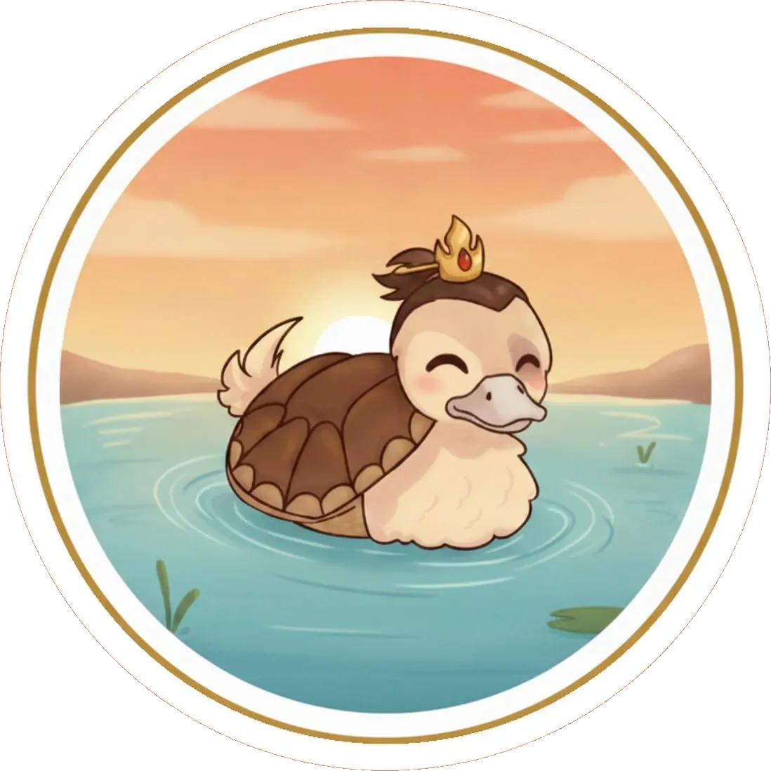 A young fire prince peacefully feeds a mother turtle duck and her babies by the palace pond.