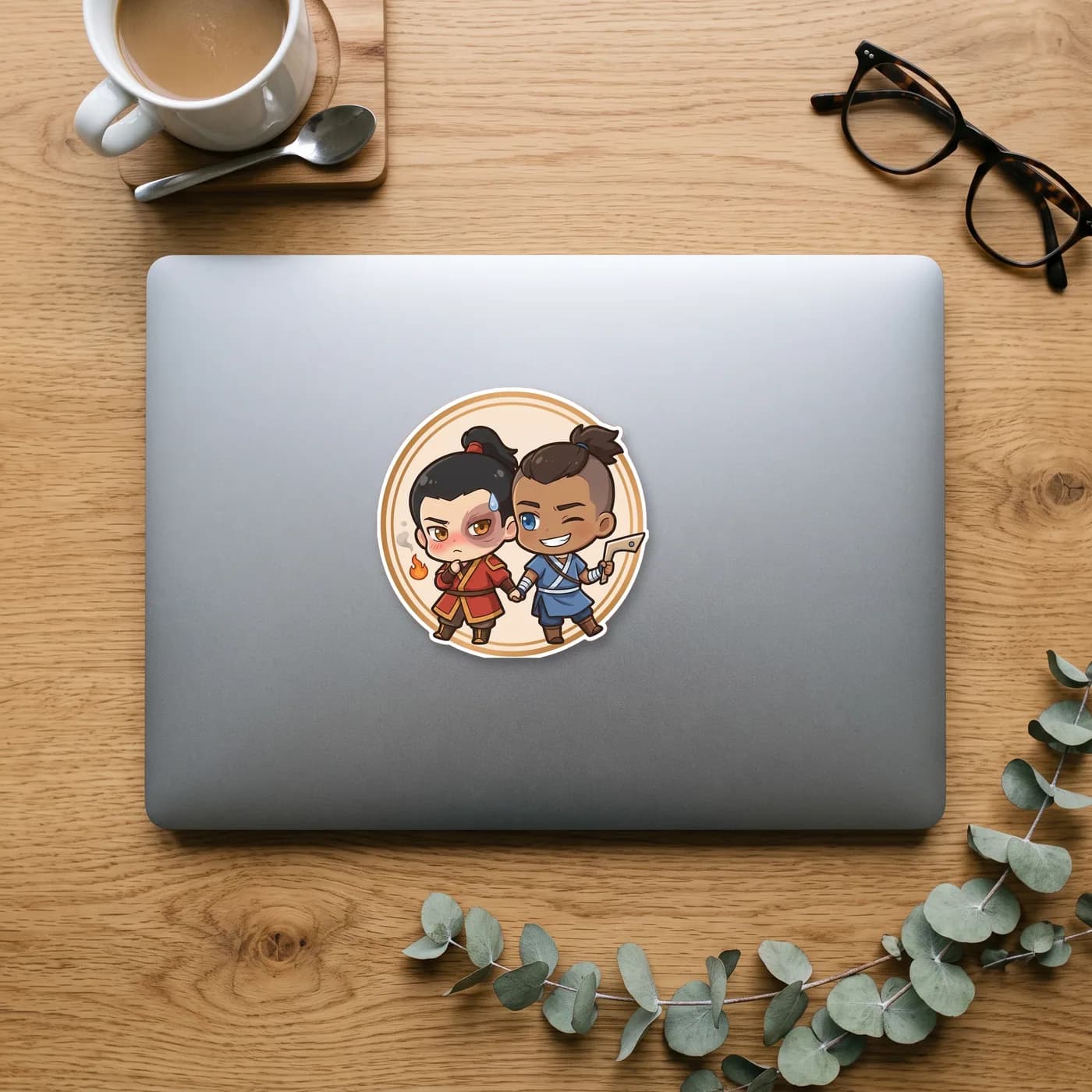 Chibi versions of Zuko and Sokka nervously hold hands as they navigate their newly discovered romantic feelings together., view 2