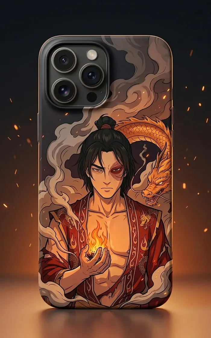 Zuko stands fiercely alongside a powerful fire dragon, channeling his passionate inner strength and complex destiny as the Fire Lord., view 2