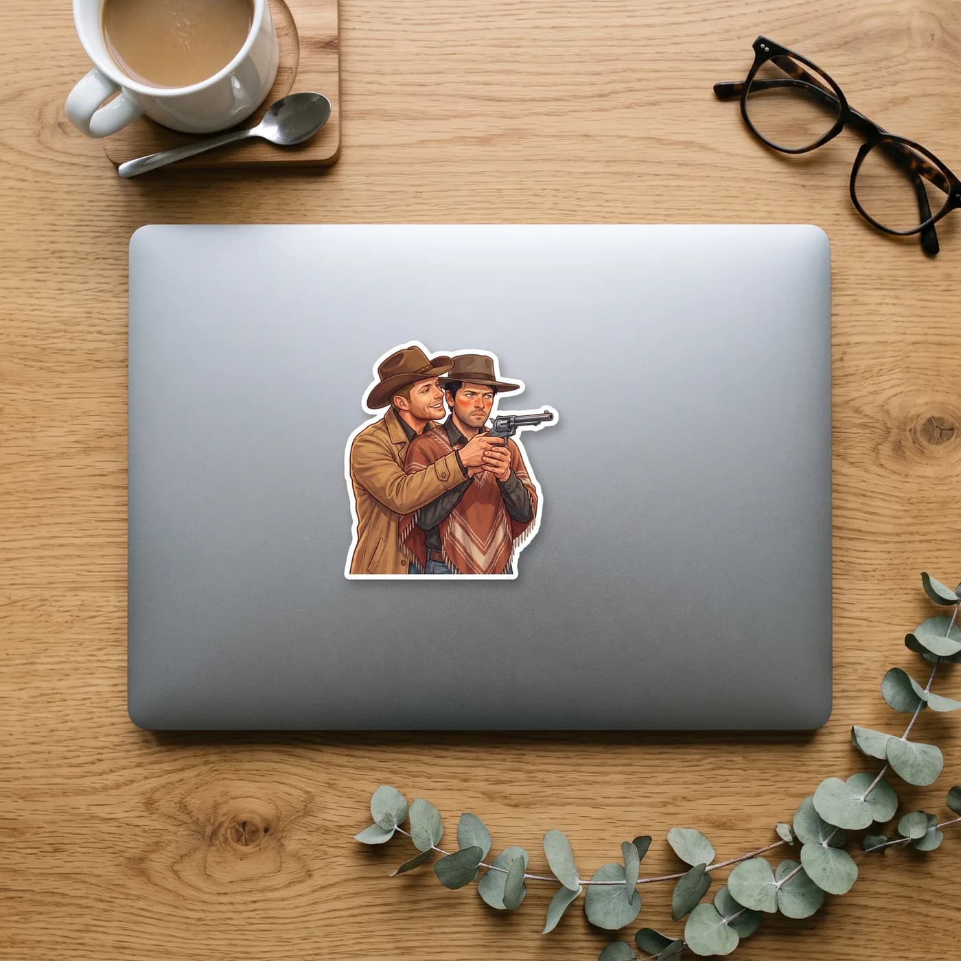 Dean gives Cas a hands-on western shooting lesson while dressed up in his favorite cowboy Halloween costume., view 2