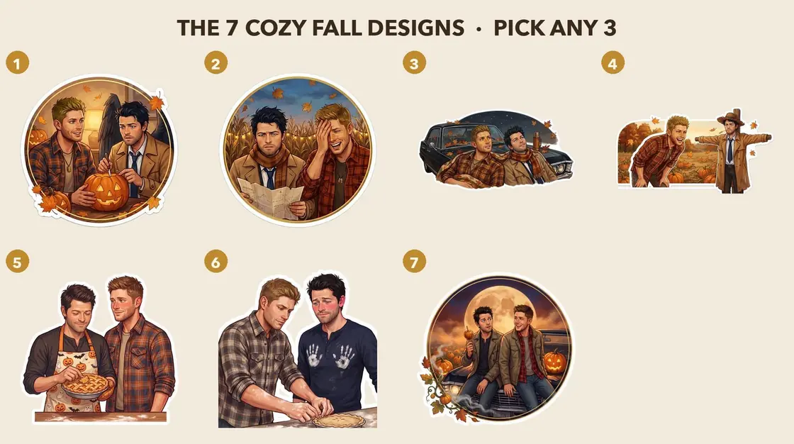 Build your own collection of cozy autumn moments featuring Dean and Castiel enjoying the crisp fall weather., view 3