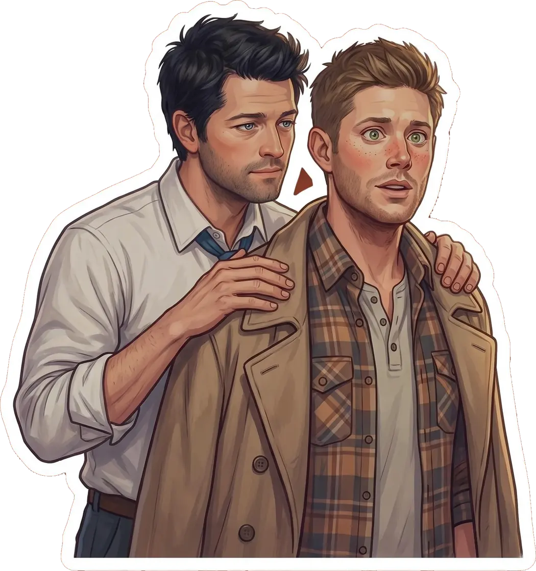 Castiel drapes his iconic trench coat over Dean's shoulders to keep him warm and safe.