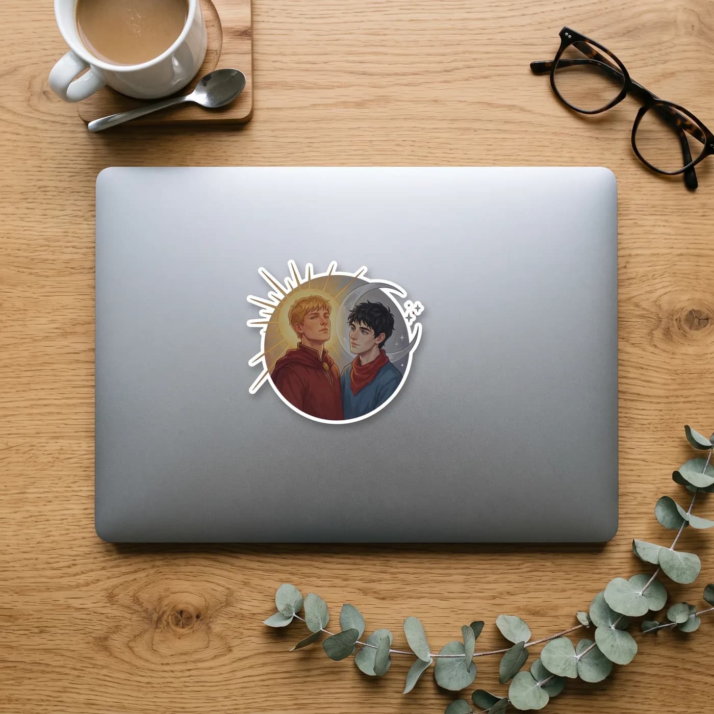 Arthur and Merlin are depicted as the sun and moon gazing over the kingdom they built together., view 2