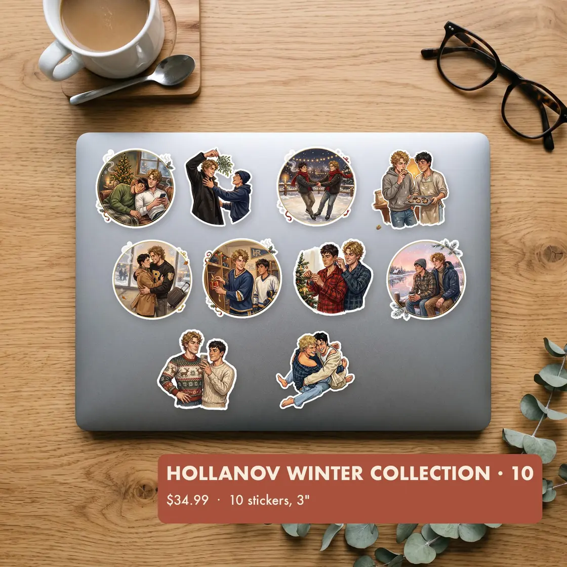 Ilya and Shane enjoy a romantic snowy getaway across a cozy collection of holiday scenes., view 2
