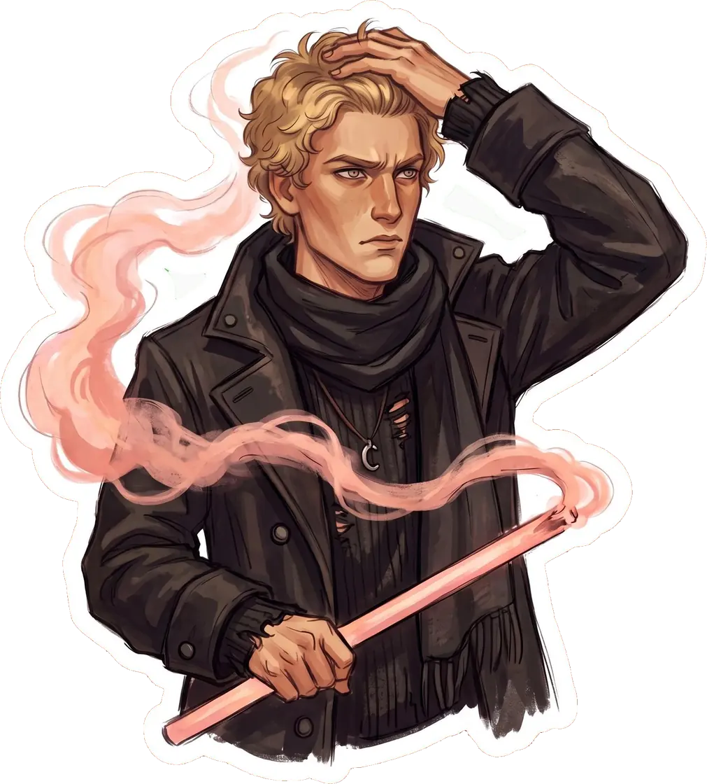 Haymitch sports slicked back hair and a sharp expression as smoke swirls around him during the spectacle.