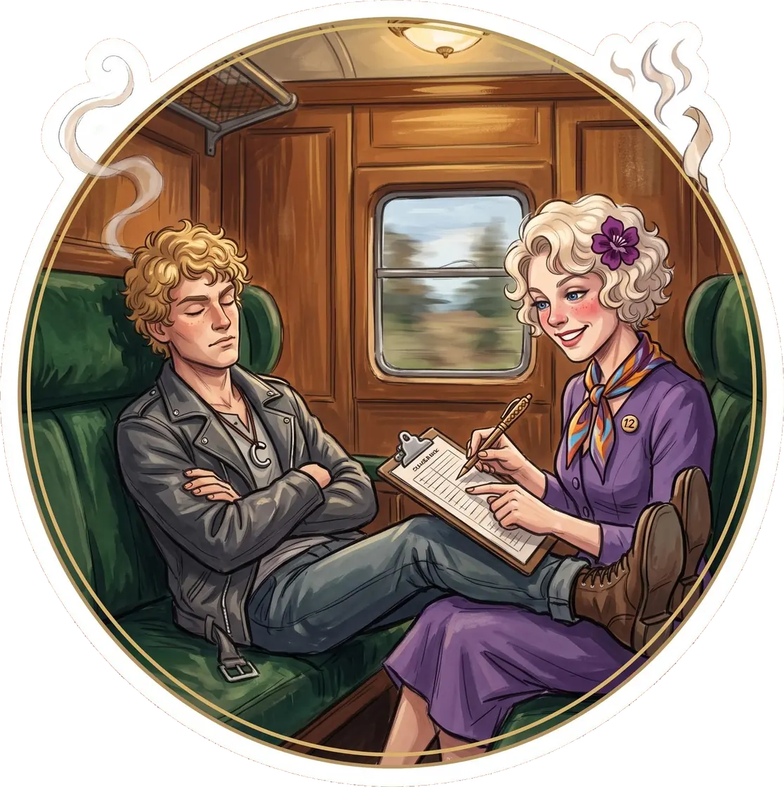 Haymitch pointedly ignores Effie as she attempts to present him with the highly detailed schedule for the Capitol train.