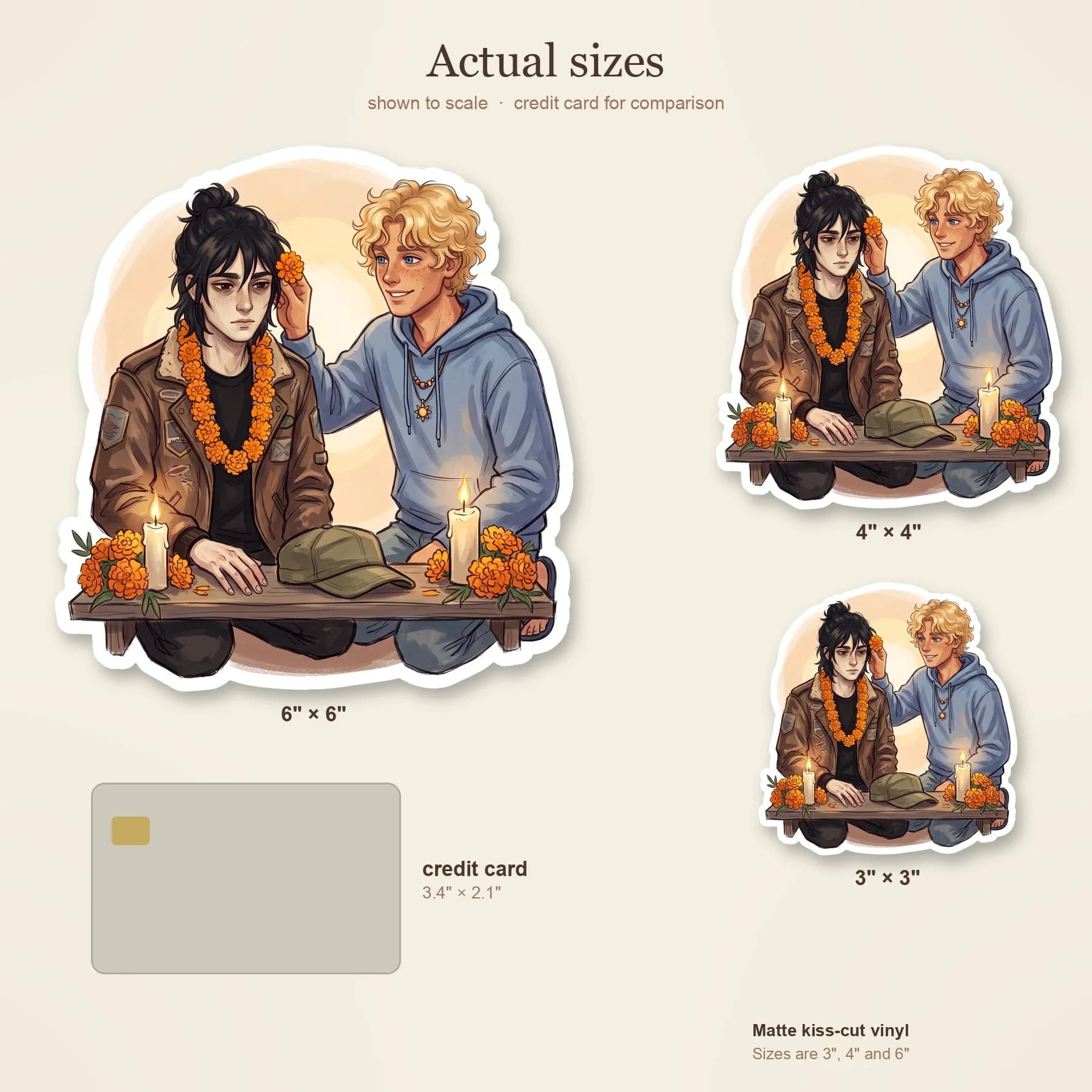 Nico kneels quietly in a patch of vibrant orange marigolds, carefully weaving a small floral crown to remember his sister. The soft, warm light of autumn casts a gentle glow on his face, highlighting , view 4