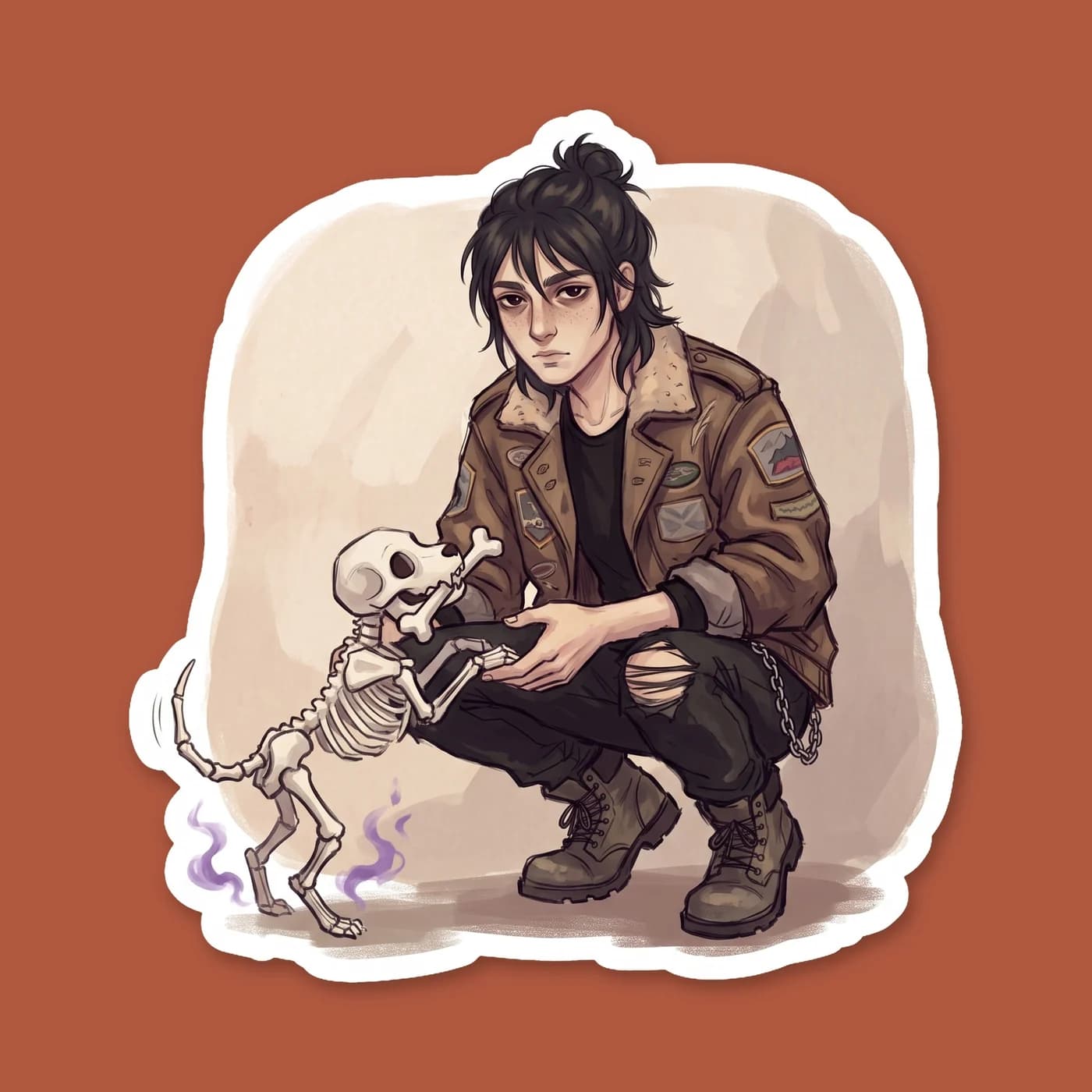 A small skeleton puppy wags its bony tail while Nico scratches it behind the ears. This design highlights the gentle side of the son of Hades as he bonds with his loyal, undead canine companion near t, view 2