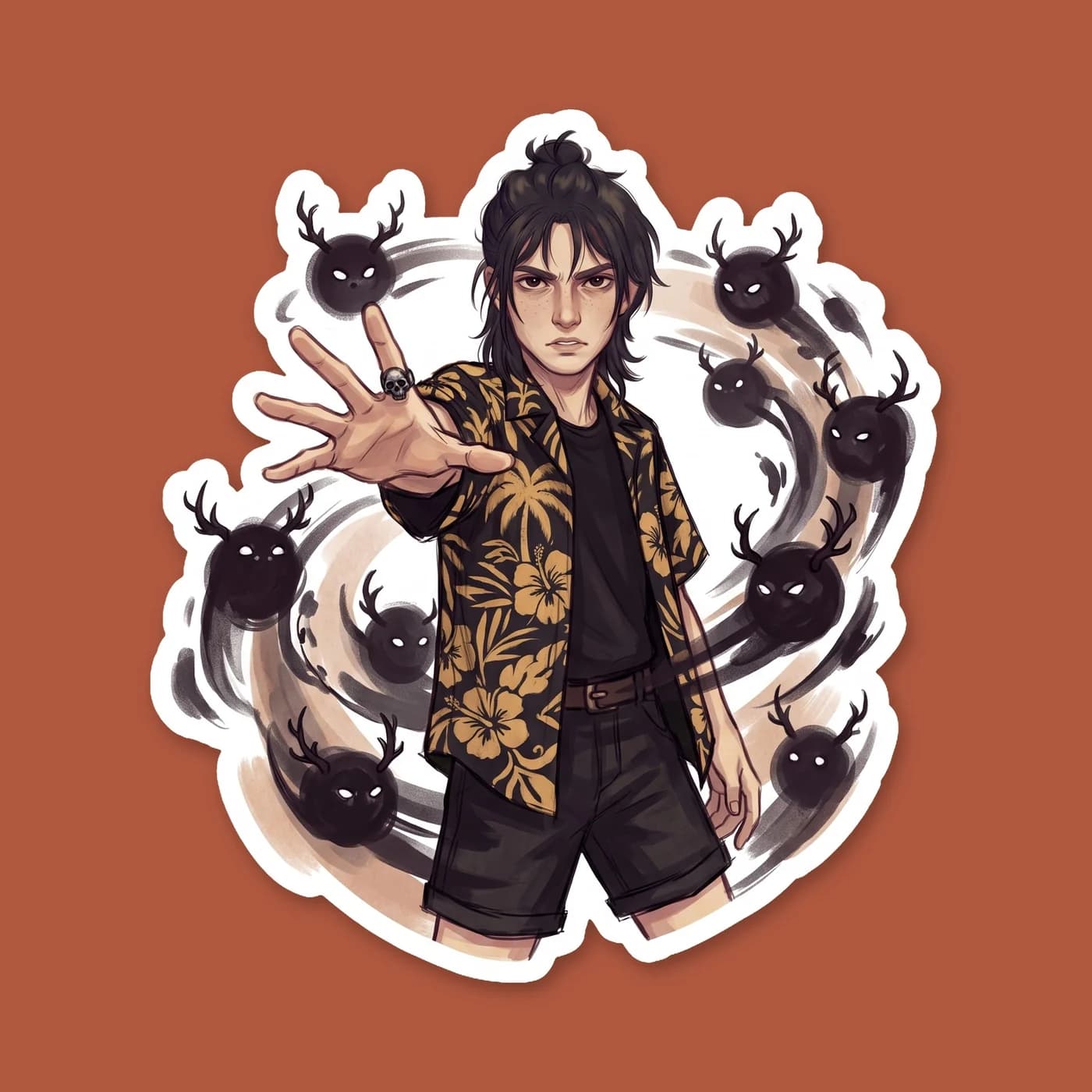 A swarm of surprisingly adorable cacodemons surrounds Nico, including the famously named little demon. The contrast between the gloomy son of Hades and his round, chaotic companions makes this design , view 2