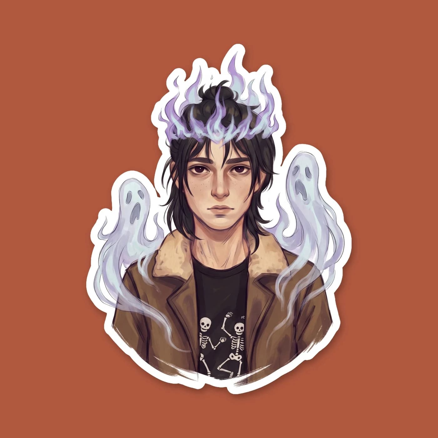 Nico with a flickering crown of green, ghostly flames hovering just above his dark hair, casting an eerie glow on his features. It shows him fully embracing his authority and power over the spirits of, view 2