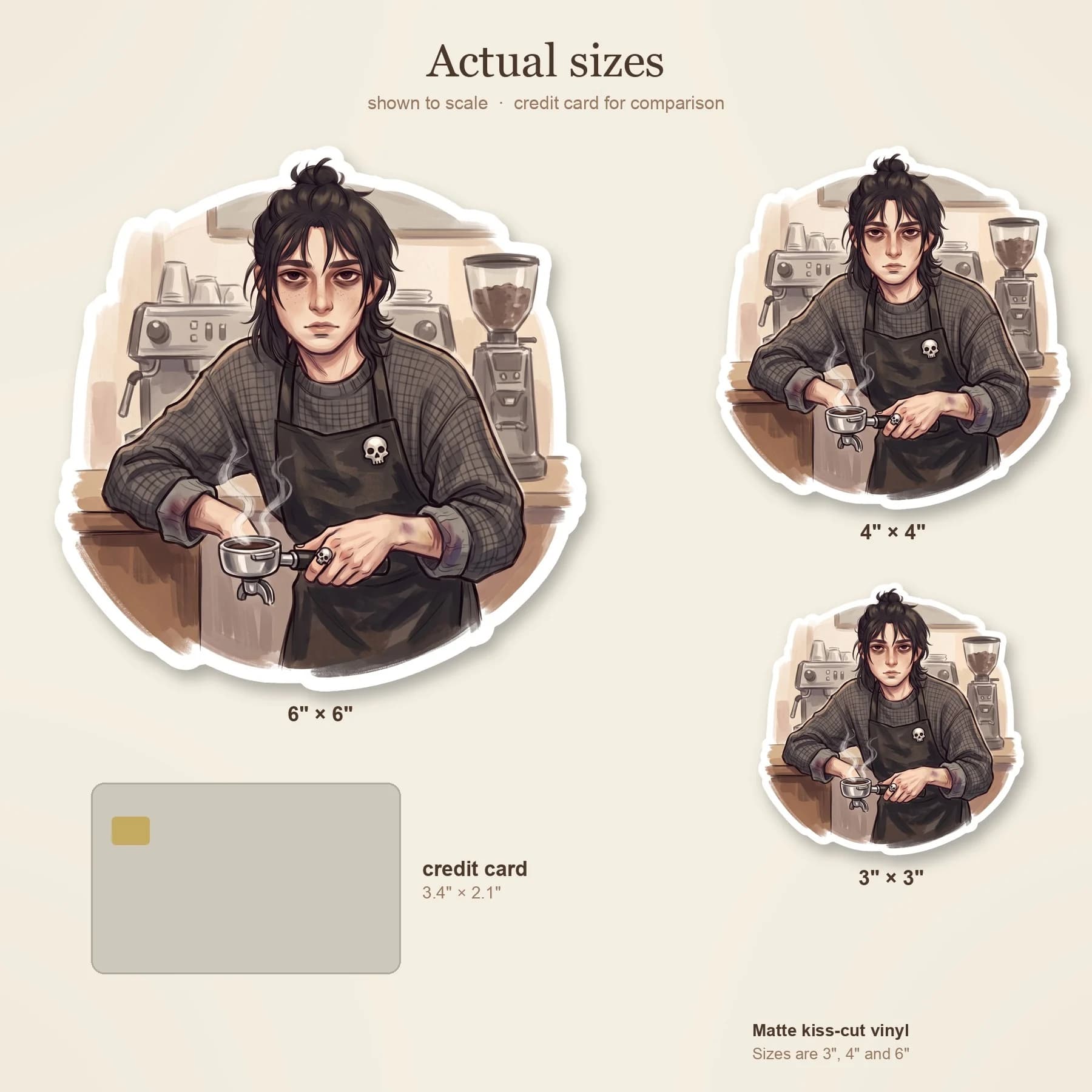 Modern alternate universe Nico di Angelo working his shift as a tired campus barista, complete with a black apron, a messy bun, and an expression that says he needs more espresso. A cozy take on the s, view 4