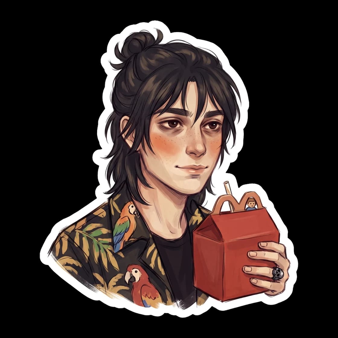 A soft portrait of Nico di Angelo offering a rare, reluctant tiny smile. He wears his signature aviator jacket and a camp necklace, looking slightly to the side as if someone bright and sunny just tol