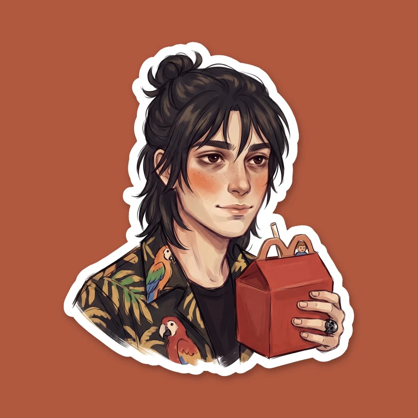 A soft portrait of Nico di Angelo offering a rare, reluctant tiny smile. He wears his signature aviator jacket and a camp necklace, looking slightly to the side as if someone bright and sunny just tol, view 2