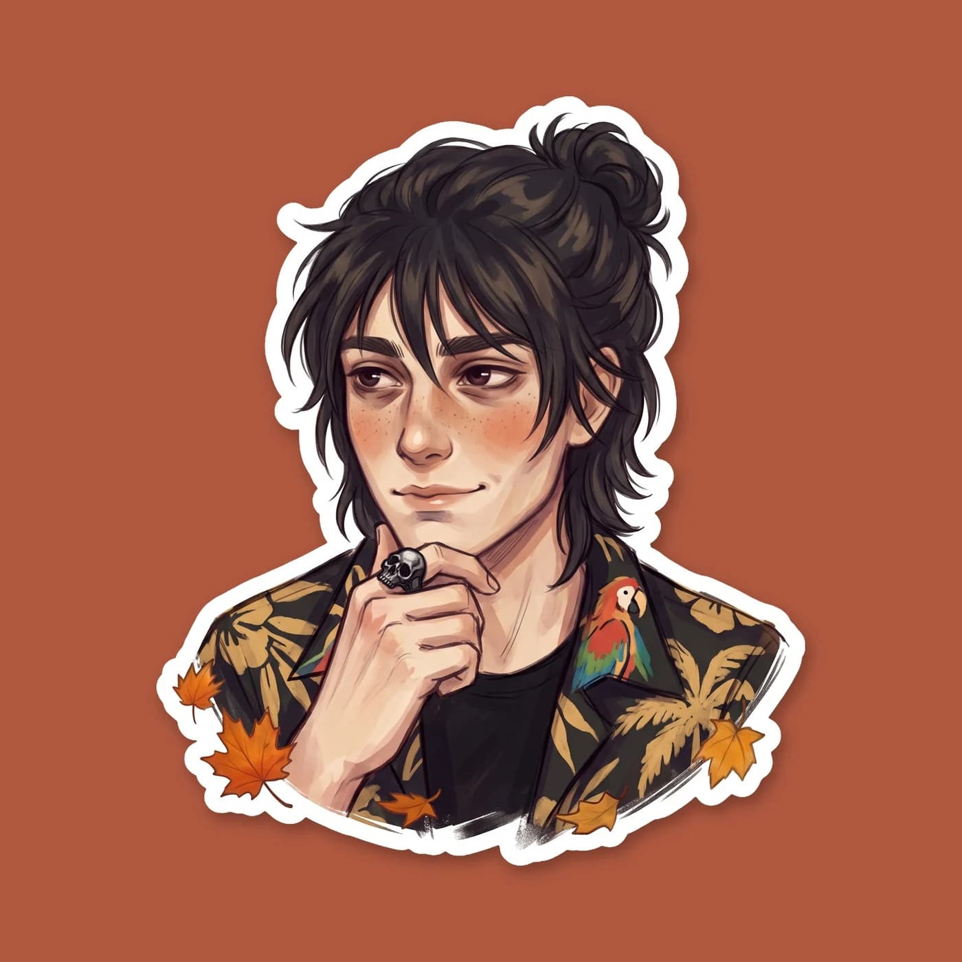 A gentle illustration capturing Nico di Angelo showing a quiet, reluctant smile. The warm lighting highlights his dark hair and subtle blush, capturing a fleeting moment of happiness for the usually b, view 2