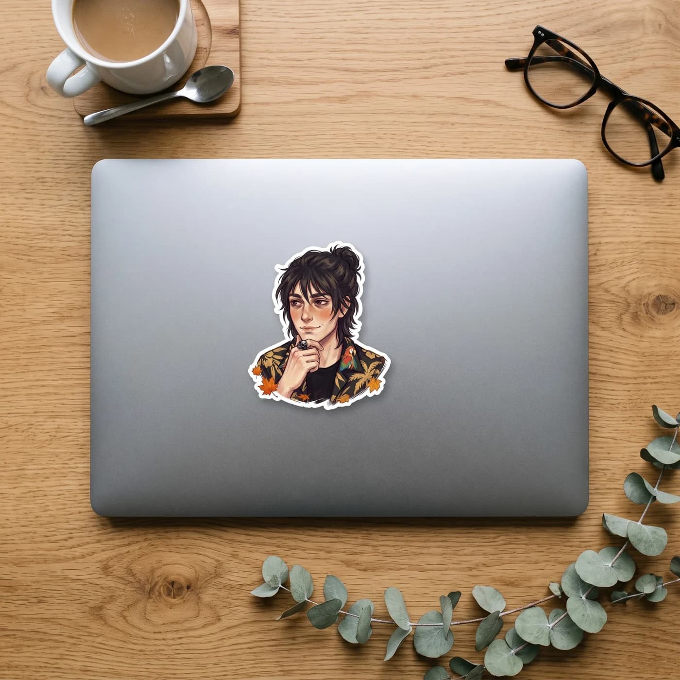 A gentle illustration capturing Nico di Angelo showing a quiet, reluctant smile. The warm lighting highlights his dark hair and subtle blush, capturing a fleeting moment of happiness for the usually b, view 3